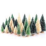 30 Pcs Bottle Brush Trees, Miniature Christmas Tree, Mini Christmas Tree 1.8/2.6/3.4/3.9/4.7 Inch, Christmas Decorations Indoor (GrassGreen+Green+White)