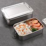 Ulsam 304 Stainless Steel Lunch Boxes, 850ml Bento Box with Lock Clip, Portable Single Layer Food Storage Container, Leak-Proof and Dishwasher Safe, Metal Lunch Box for Camping Travel School Work