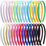 Cinaci 30 Pieces Candy Color Width 1cm/0.4" Thin Plastic Headbands Satin Covered Blank Plain DIY Craft Headbands for Women Girls Teens Kids