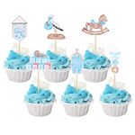 Gyufise 36Pcs Baby Cupcake Toppers Pacifier Cloud Moon Star Baby Boy Cupcake Picks Swan Baby Shower It's a Boy Cake Decorations for Baby Shower Kids Boys Birthday Party Supplies Blue