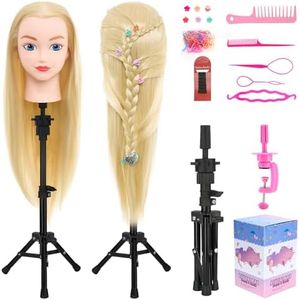 Neverland Beauty & Health Hairdressing Head Hair Training Head - 20" Synthetic Hair Practice Mannequin Manikin with Wig Stand Tripod Hair Styling Braid Accessoires Set(Gold)