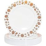 Plastic Thanksgiving Plates, Copper Foil Leaf Trim, Fall Tableware (9 in, 24 Pack)