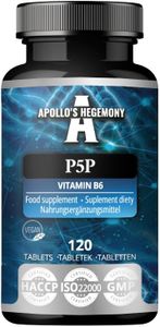 Pyridoxal-5-Phosphate (P-5-P) 50 mg per tablet - 120 Vegan Tablets - Supply for 480 Servings - Supports Nerve and Psychological Functions -Vitamin B6 Diet Supplement - by Apollo's Hegemony