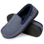 EverFoams Men's Comfort Memory Foam Moccasin Slippers Breathable Terry Cloth House Shoes with Anti-Skid Rubber Sole Blue 9 UK