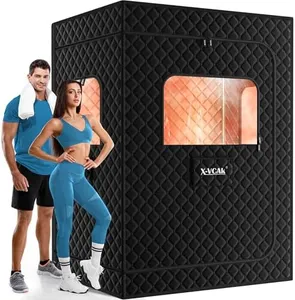 X-Vcak 2 Person Sauna, Extra Large Sauna Box, Portable Steam Sauna Tent with 2 Steamers, 2 Folding Chair, 71”x 49”x 36”, Black