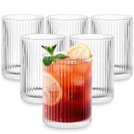 6 Pcs Ribbed Glass Cups 9 oz Vintage Cocktail Tumblers Glassware Rocks Whiskey Glasses Drinking Glasses Set for Coffee Bar Accessories, Birthday Gifts for Men Women