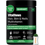 QUARANT VitaChews Hair, Skin & Nails Multivitamin Sugar Free Gummies with Biotin (Plant Based), Keratin, Bamboo Shoot Extract & 16 Nutrients for Men & Women, 30 Days Pack, Raw Mango Natural Flavour