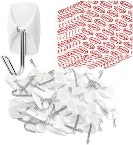 Sinfuo Wire Hooks for Wall Small 32 Hooks, Heavy Duty Wall Hooks with 36 Strips, Damage Free Adhesive Hooks for Key Holder, Coat, Door, Shower Hanging