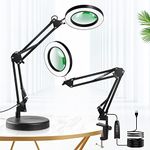 8X Magnifying Glass with Light and Stand, 2 in 1 Real Glass Magnifying Lamp, 3 Color Modes 10 Steps Dimmable, LED Lighted Magnifier Light with Adjustable Swivel Arm for Repairing, Crafts