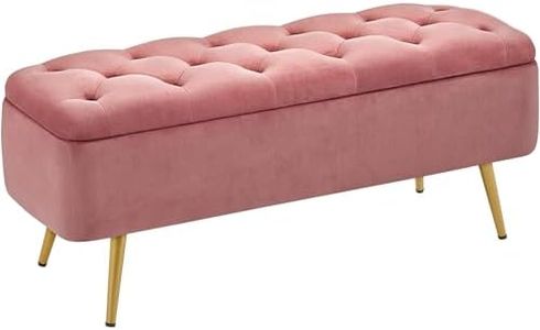 Yaheetech Ottoman 42 Inches Storage Bench with Storage Folding Polyester Boucle Bench Foot Stool Bench Hinged Stool Footstool Bench for Living Room Bedroom Entryway Pink