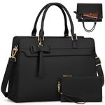 RAINSMORE Laptop Bags for Women 15.6 Inch Large Laptop Tote Bag PU Leather Ladies Laptop Handbag with Clutch Bag Water Resistant Work Bags for Business Office School Casual Black