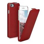 kalibri Flip Case Compatible with Apple iPhone SE (2022) / iPhone SE (2020) / iPhone 8 / iPhone 7 - Ultra Slim Leather Protective Phone Cover - Red