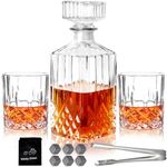 Whiskey Decanter Set for Men, 2pcs Whiskey Glasses and 1pcs Glass Decanter with Cooling Stones Clear Scotch Whisky Liquor Decanter Set for Whiskey Bourbon Rum Men Fathers'Gift