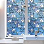 WINDOWX Vinyl Frosted Window Self Adhesive Privacy Glass Film for Window Glass Office|Decorative Window Sticker Wallpaper Vinyl Sheet for Glass Door, Bathroom, Home, Window. (Blue Floral, 12x480 Inch)