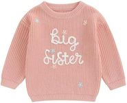 Amnnchya Toddler Infant Baby Girl Knit Sweater Big Sister Little Sister Matching Outfits Long Sleeve Pullover Sweatshirt (Pink, 3 Years)