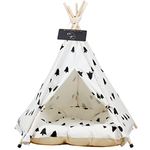 Pet Teepee Pet Tent for Dogs Puppy Cat Bed White Canvas Dog Cute House Pet Teepee with Cushion 24inch Indoor Outdoor （Tree Medium）