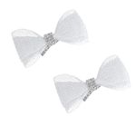 Hair Drama Company Crystal Net Hair Bow Alligator Clip - White| French Hair Bow Clips for Women with Alligator Metal Clips | Handmade Hair Accessories