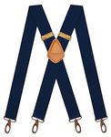 MENDENG Suspenders for Men Heavy Duty Swivel Hooks Retro X-Back Adjustable Brace, Navy Blue/Swivel Hooks, One Size