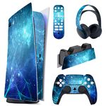 PlayVital Blue Nebula Full Set Skin Decal for ps5 Console Digital Edition,Sticker Vinyl Decal Cover for ps5 Controller & Charging Station & Headset & Media Remote