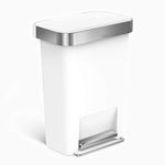 simplehuman 45 Litre / 12 Gallon Rectangular Kitchen Step Trash Can with Soft-Close Lid, White Plastic