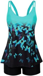 Arolina Tankini Swimsuits for Women Tummy Control High Waisted Bathing Suit Swimwear Blue Butterfly Plus Size 24W