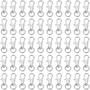BELLE VOUS Mini Cierre de Langosta Giratorio Metal Plateados (Pack de 50) Mosquetones Pequeños 33 mm de Largo – Ganchos Premium para Lanyard, Aros, Cremalleras, Manualidades, Llaveros, Joyas, Cadenas
