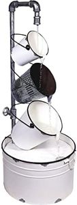 Alpine Corporation 33" Tall Rustic Metal Pails Fountain Yard Decoration, White