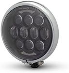 Alchemy Parts LED Projector Motorcycle Headlight - Sleek Design Compatible with Harley Davidson Sportster Dyna 883 1200 1340 1450 Models | High Low Beam and DRL | Gloss Black with Deep Chrome Bezel