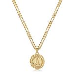 KissYan Gold Initial Necklace for Women Girls 14K Gold Plated Round Letter Heart Pendant Necklace Double Sides Figaro Chain Necklace Jewellery Gifts(Gold A)