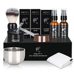 Shaving Kit for Men, 8 in 1 Beard Care Kit with Sandalwood Shaving Cream, Pre Shave Oil, Aftershave Balm, Safety Razor, Shaving Brush, Bowl & Soap, Shaving Apron Bib Aftershave Men Gift Shaving Set