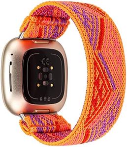 TOYOUTHS Compatible with Fitbit Sense/Sense 2/Versa 3/Versa 4 Bands Women Men Dressy Elastic Nylon Fabric Strap Stretchy Sport Wristband Accessories Replacement for Fitbit Versa 4, Boho Orange/Large