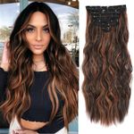 NAYOO Clip in Hair Extensions for Women 20 Inch Long Wavy curly Auburn Mix Chestnut Hair Extension Full Head Synthetic Hair Extension Hairpieces (6PCS, Auburn Mix Chestnut)