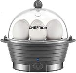 Chefman Electric Egg Cooker Boiler, Rapid Poacher, Food & Vegetable Steamer, Quickly Makes Up to 6, Hard, Medium or Soft Boiled, Poaching/Omelet Tray Included, Ready Signal, BPA-Free, Grey