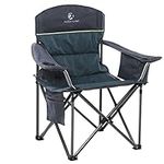 ALPHA CAMP Portable Folding Oversized Camping Chairs with Cup Holder and Cooler Bag - Heavy Duty Steel Frame Support 200 KG (Green)