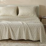 Vintage Comfort 100% Turkish Cotton California King Flannel Sheets Set | Green Geo Floral, Farmhouse, Soft Flannel Sheets | Warm, Double Brushed Bed Sheets (Cal King, Geo Floral - Olive Green)