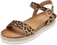 DREAM PAIRS Womens Open Toe Ankle Strap Espadrille Casual Flatform Platform Wedge Sandal, Leopard/Suede - 8.5 (Sunna)