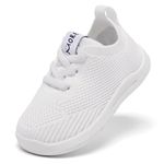 MORENDL Toddler Shoes Baby Non-Slip Breathable Sneakers Infant Barefoot Tennis Lightweight Walking Shoes White 12 Months 15 Months