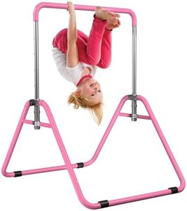 WATBKHE Kids Gymnastics Bar Gymnastic Equipment for Home Adjustable Height Gymnastic Training Bar Gymnastic Stuff for 3-7 Years Old Girls (Pink-S)
