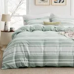 Bedsure Full Duvet Cover Sage Green Striped - Super Soft Cationic Dyed Duvet Cover for Kids with Zipper Closure, 3 Pieces, Includes 1 Reversible Duvet Cover (80"x90") & 2 Pillow Shams, NO Comforter