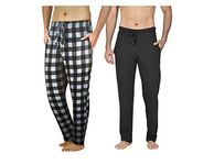 Men's Long Lounge Wear Pants Nightwear (Two Pack) Pyjama Bottoms Sleepwear (Black/Black Check, Small)