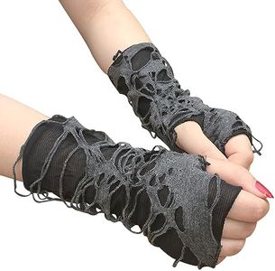 Luwigs Women's Punk Fingerless Gloves Arm Warmers Black Broken Slit Ripped Gothic Gloves for Halloween Costume Party 1 Pair (Punk Fingerless Gloves, Black)