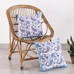 Ravaiyaa - Attitude is everything Cotton Hand Block Printed Soft Cushion Cover Pillow Case 16" Square Cushion Sham Set of 2 Piece (White Blue Paisley)