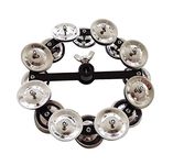 TUOREN 5.5" Mountable Symbal Hihat Tambourine with 8 Double Row Steel Jingles for Drum Set Silver