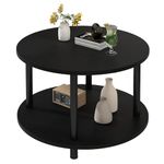 VERFARM 23.6" Round Coffee Table, 2-Tier Small Circle Coffee Table with Storage, Modern Center Accent Table with Metal Frame, Side Table End Table for Small Space, Living Room, Office, Black