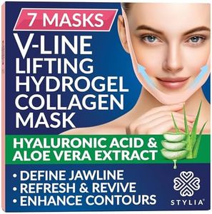 Stylia Double Chin Mask - V Line Chin Strap - Toning Hydrogel Collagen Face Mask with Hyaluronic Acid & Aloe Vera - 7PC