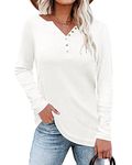 WNEEDU Women's Long Sleeve Henley Tops V Neck Tunic Shirts Button Casual Blouse