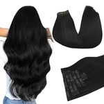 DOORES Hair Extensions Real Human Hair, Jet Black 110g 7pcs 22 Inch, Human Hair Extensions Seamless Clip in Hair Extensions Skin Weft Hair Extensions Remy Straight Hair for Women