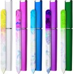 5 Pieces Glass Nail File Buffers with Cases, Colorful Printed Finger Nail Files Crystal Glass Nail Buffers Multicolor Double Sided Manicure Tools with Protective Cases for Women Men