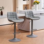 YOUTASTE Grey Bar Stools Set of 2 Counter Height Bar Stool Faux Leather Upholstered Metal Barstools Modern Adjustable Swivel High Back Bar Chairs Home Kitchen Dining Island