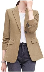 Ladyful Women's Slim Fit Corduroy Blazer Jacket Button Down Long Sleeve Work Office Coat Outerwear Khaki